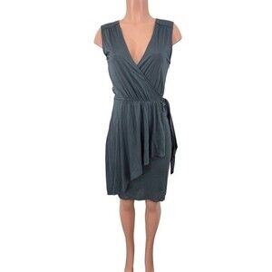 NWT Loft Sleeveless Wrap Dress‎ Size SMALL Asymmetric Ruffle Hem Gray 100% Modal